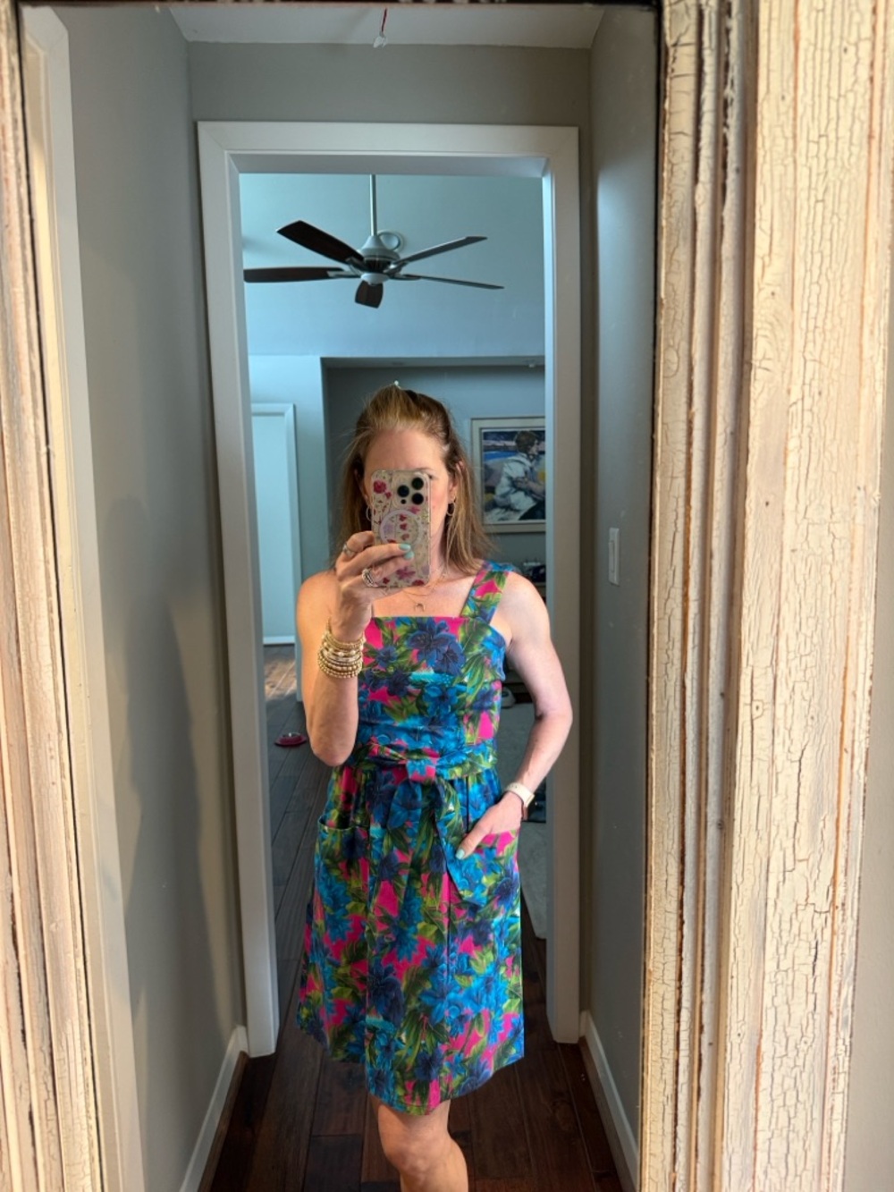 Straps or strapless Tie-Waist Mini Dress in Multicolor